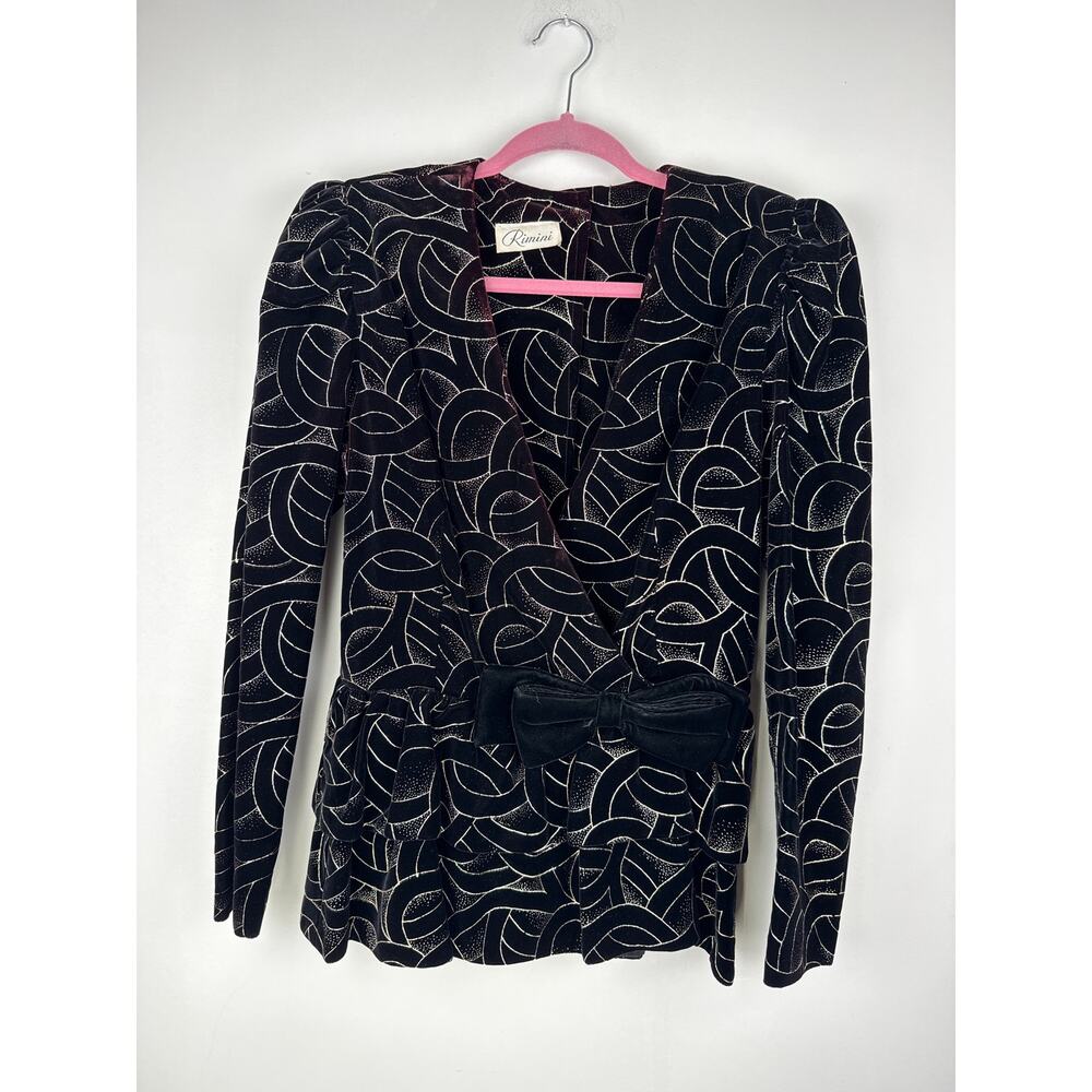 Vintage Rimini Velvet Peplum Art Deco Print Evening Jacket Sz.10